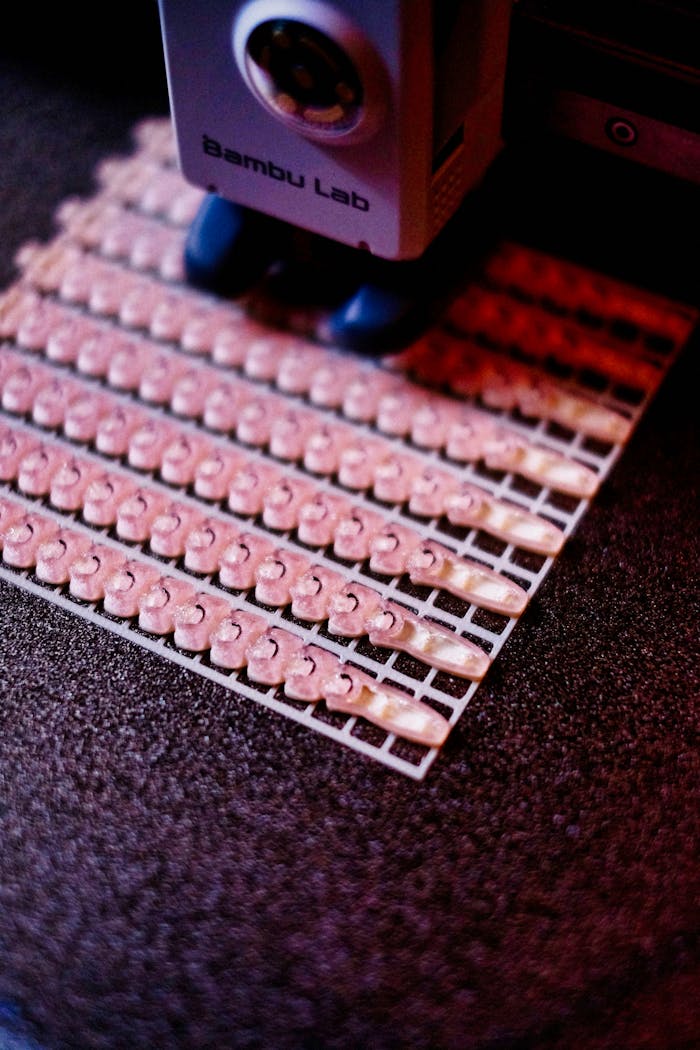 our-services-1 3D printer meticulously crafting intricate plastic parts with precision.